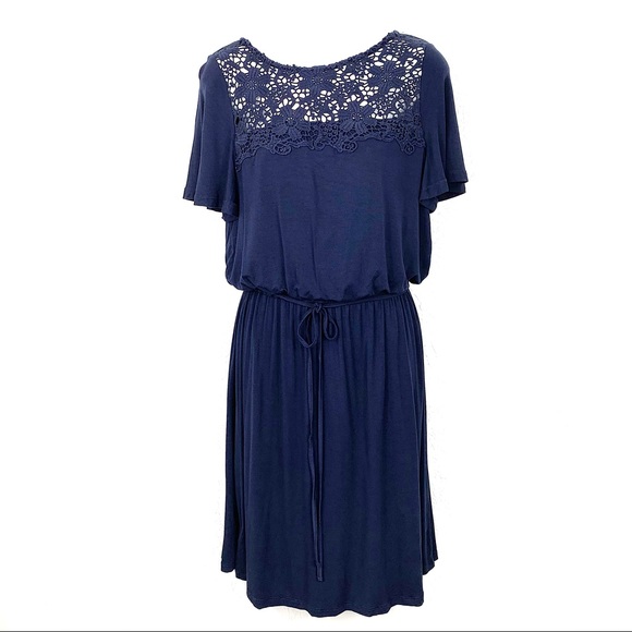 LOFT Dresses & Skirts - LOFT Blue Lace Short Sleeve Knit Dress, Size Small